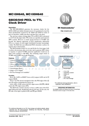 MC10H640FNG datasheet - 68030/040 PECL to TTL Clock Driver