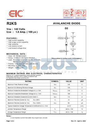 R2KS datasheet - AVALANCHE DIODE(145V, 1.0A)