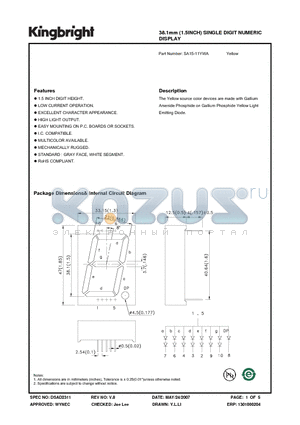 SA15-11YWA datasheet - 38.1mm (1.5INCH) SINGLE DIGIT NUMERIC DISPLAY