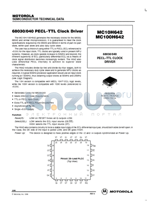 MC10H642 datasheet - 68030/040 PECL-TTL CLOCK DRIVER