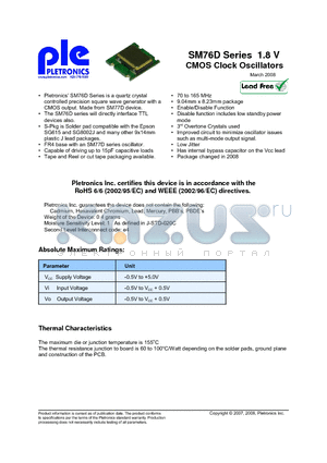 SM7645DX datasheet - 1.8 V CMOS Clock Oscillators