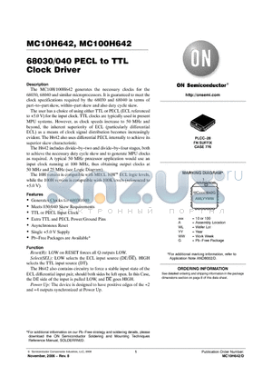 MC10H642FNR2G datasheet - 68030/040 PECL to TTL Clock Driver