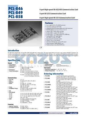 PCL-849B-9 datasheet - 4-port High-speed RS-422/485 Communication Card