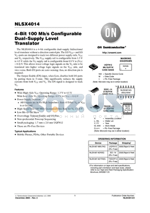 NLSX4014DTR2G datasheet - 4-Bit 100 Mb/s Configurable Dual-Supply Level Translator