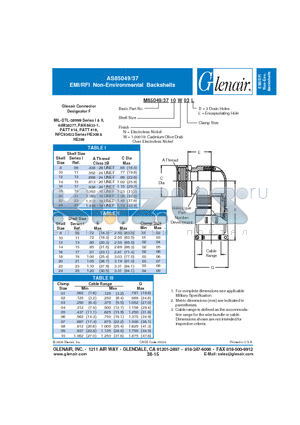 M85049-37-10W01 datasheet - EMI/RFI Non-Environmental Backshells