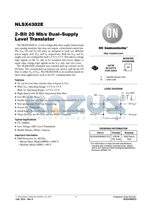 NLSX4302EBMUTCG datasheet - 2-Bit 20 Mb/s Dual-Supply Level Translator