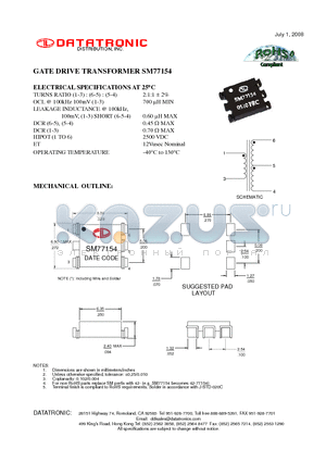 SM77154 datasheet - GATE DRIVE TRANSFORMER