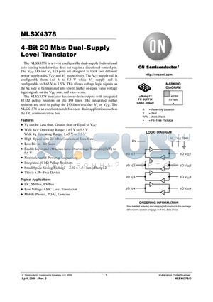 NLSX4378 datasheet - 4-Bit 20 Mb/s Dual-Supply Level Translator