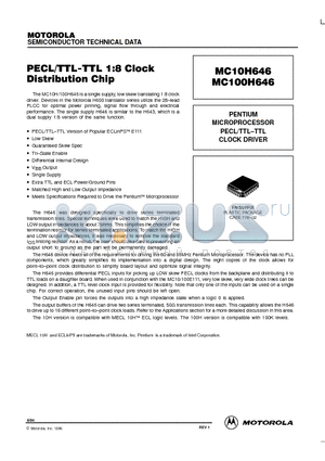 MC10H646 datasheet - PENTIUM MICROPROCESSOR PECL/TTL-TTL CLOCK DRIVER