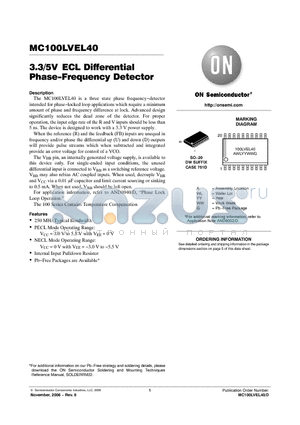 MC10LVEL40DWR2G datasheet - 3.3/5V ECL Differential Phase−Frequency Detector