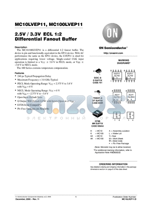 MC10LVEP11DR2G datasheet - 2.5V / 3.3V ECL 1:2 Differential Fanout Buffer