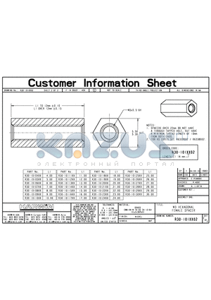 R30-1011802 datasheet - M3 HEXAGONAL FEMALE SPACER