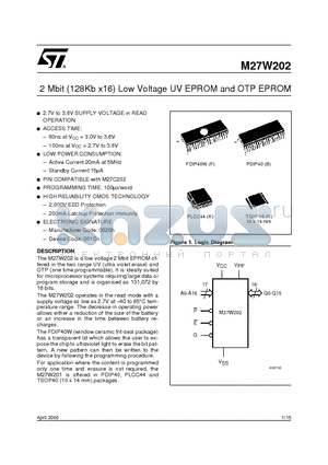 M27W202-120F6TR datasheet - 2 Mbit 128Kb x16 Low Voltage UV EPROM and OTP EPROM