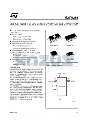 M27W256 datasheet - 256 Kbit 32Kb x 8 Low Voltage UV EPROM and OTP EPROM