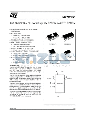 M27W256-120K6TR datasheet - 256 Kbit 32Kb x 8 Low Voltage UV EPROM and OTP EPROM