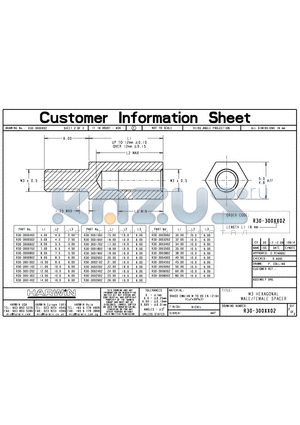 R30-3006002 datasheet - M3 HEXAGONAL MALE/FEMALE SPACER