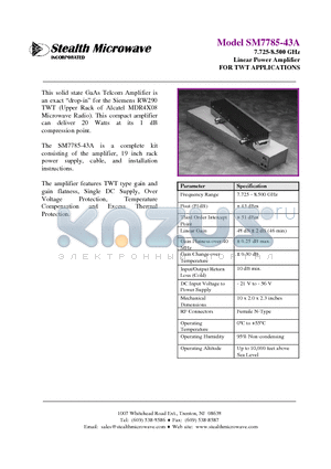 SM7785-43A datasheet - 7.725-8.500 GHz Linear Power Amplifier