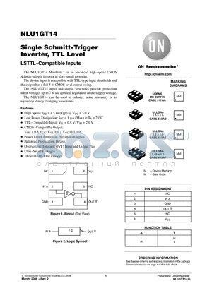 NLU1GT14AMX1TCG datasheet - Single Schmitt-Trigger Inverter, TTL Level LSTTL-Compatible Inputs