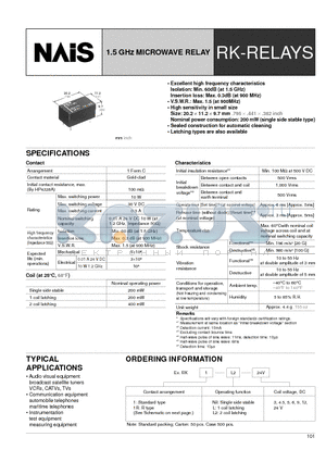 RK1-L212V datasheet - 1.5GHz MICROWAVE RELAY