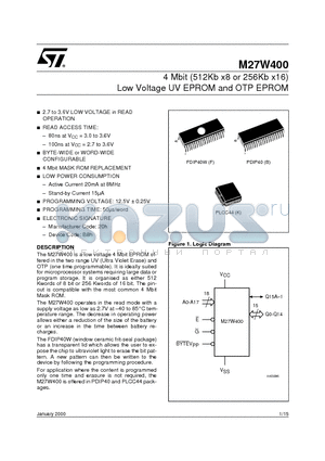 M27W400-100F6TR datasheet - 4 Mbit 512Kb x8 or 256Kb x16 Low Voltage UV EPROM and OTP EPROM