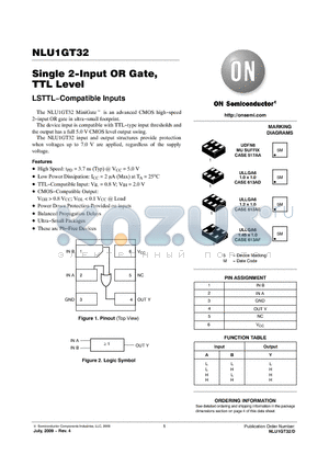 NLU1GT32AMX1TCG datasheet - Single 2-Input OR Gate, TTL Level