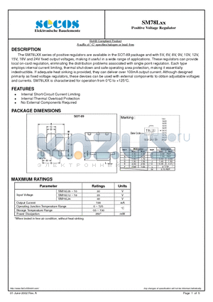 SM78L08 datasheet - Positive Voltage Regulator