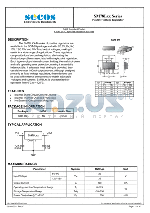 SM78L12 datasheet - Positive Voltage Regulator