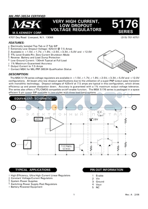 MSK5176-1.5ETD datasheet - VERY HIGH CURRENT, LOW DROPOUT VOLTAGE REGULATORS