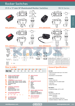 RK10S1Q60AUAC2A datasheet - 31.5 x 17 mm SP illuminated Rocker Switches