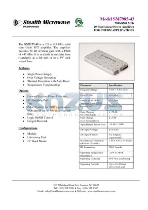 SM7985-43 datasheet - 7900-8500 MHz 20 Watt Linear Power Amplifier