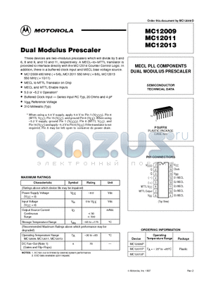MC12011P datasheet - Dual Modulus Prescaler