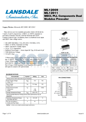 MC12009D datasheet - MECL PLL Components Dual Modulus Prescaler