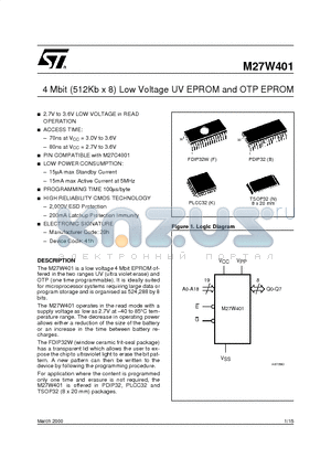 M27W401-200K6TR datasheet - 4 Mbit 512Kb x 8 Low Voltage UV EPROM and OTP EPROM