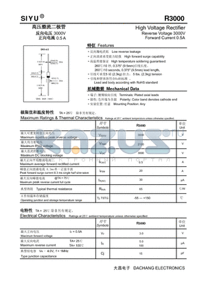 R3000 datasheet - High Voltage Rectifier Reverse Voltage 3000V Forward Current 0.5A