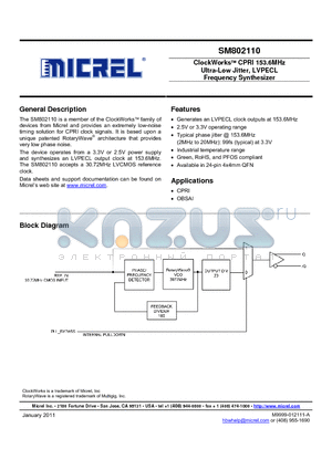 SM802110UMG datasheet - ClockWorks CPRI 153.6MHz Ultra-Low Jitter, LVPECL Frequency Synthesizer