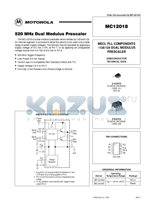 MC12018 datasheet - 520MHz Dual Modulus Prescaler