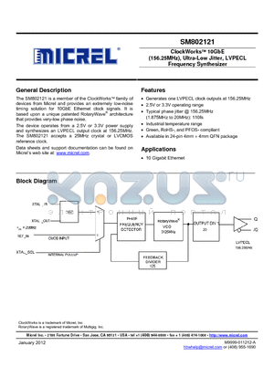 SM802121UMG datasheet - ClockWorks10GbE (156.25MHz), Ultra-Low Jitter, LVPECL Frequency Synthesizer