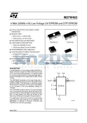 M27W402-120K6TR datasheet - 4 Mbit 256Kb x16 Low Voltage UV EPROM and OTP EPROM