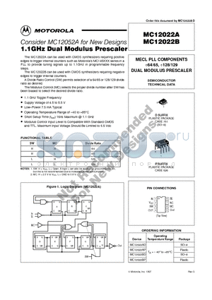 MC12022A datasheet - 1.1GHz Dual Modulus Prescaler