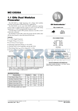 MC12026ADR2 datasheet - 1.1 GHz Dual Modulus Prescaler
