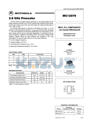 MC12079 datasheet - MECL PLL COMPONENTS /64/128/256 PRESCALER