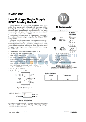 NLVAS4599DFT2 datasheet - Low Voltage Single Supply SPDT Analog Switch