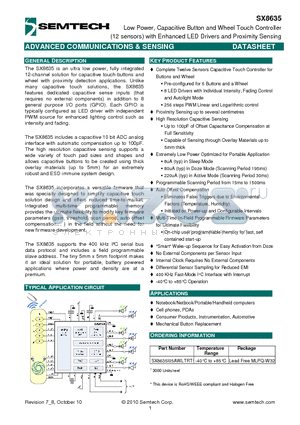 SX8635I05AWLTRT datasheet - Low Power, Capacitive Button and Wheel Touch Controller with Enhanced LED