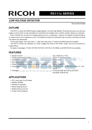 R3111D121A datasheet - LOW VOLTAGE DETECTOR