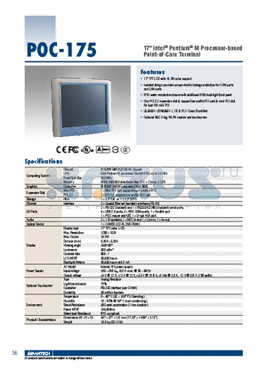 POC-175 datasheet - 17 Intel Pentium M Processor-based Point-of-Care Terminal