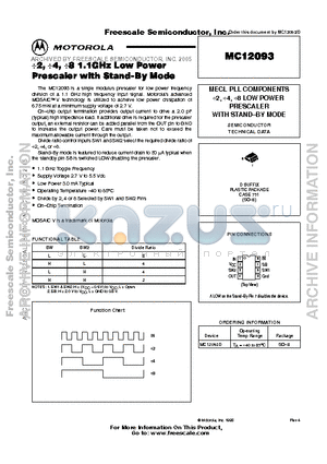 MC12093D datasheet - /2,/4,/8 1.1GHz Low Power Prescaler with Stand-By Mode