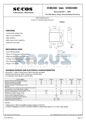 SM820D datasheet - 8.0AMP Surface Mount S chottky Barrier Rec tifiers