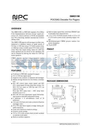 SM8211M datasheet - POCSAG Decoder For Pagers
