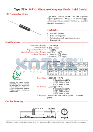 NLW150-16 datasheet - 105 C, Miniature Computer Grade, Axial Leaded