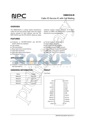 SM8222 datasheet - Caller ID Service IC with Call Waiting
